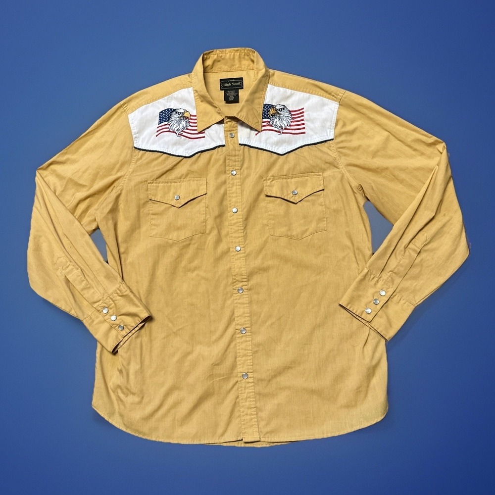 Vintage‎ High Noon Men's Size XL Western Pearl Snap Shirt Eagle American Flag